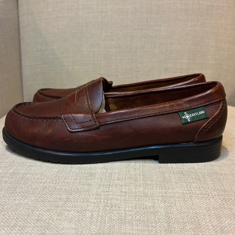 Eastland Womens Penny Loafers Brown Genuine Leather Slip On Flats Size 9M